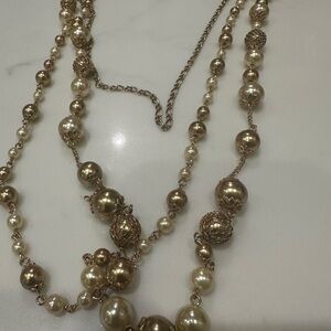 Vintage Gold plated and faux multi stand Necklace